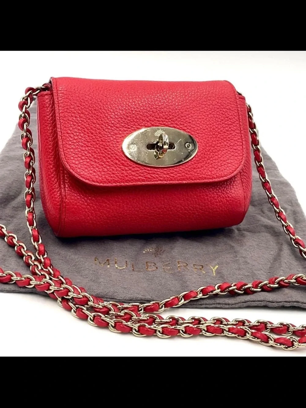Mulberry Red Pebbled Leather Mini Crossbody with Chain Strap